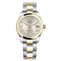 Cópia Rolex Datejust 31 em aço inoxidável e ouro amarelo prata com mostrador de diamante romano relógio feminino M278243-0003