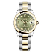 Cópia Rolex Datejust 31 em aço inoxidável e ouro amarelo verde oliva com mostrador de diamante romano relógio feminino M278243-0015