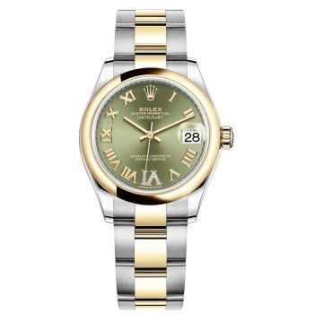 Cópia Rolex Datejust 31 em aço inoxidável e ouro amarelo verde oliva com mostrador de diamante romano relógio feminino M278243-0015