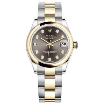 Réplica Rolex Datejust 31 em aço inoxidável e ouro amarelo com mostrador de diamante cinza escuro relógio feminino M278243-0021