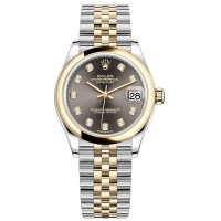 Cópia Rolex Datejust 31 em aço inoxidável e ouro amarelo com mostrador de diamante cinza escuro relógio feminino M278243-0022