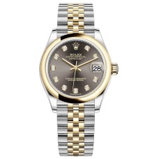 Cópia Rolex Datejust 31 em aço inoxidável e ouro amarelo com mostrador de diamante cinza escuro relógio feminino M278243-0022