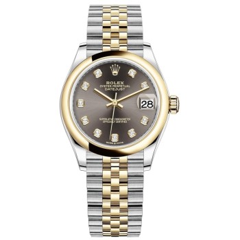 Cópia Rolex Datejust 31 em aço inoxidável e ouro amarelo com mostrador de diamante cinza escuro relógio feminino M278243-0022