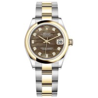 Relógio feminino Rolex Datejust 31 falso em aço inoxidável e ouro amarelo preto madrepérola com mostrador de diamante M278243-0023