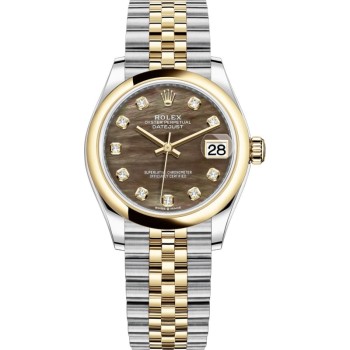 Réplica Rolex Datejust 31 em aço inoxidável e ouro amarelo preto madrepérola com mostrador de diamante relógio feminino M278243-0024