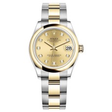 Cópia Rolex Datejust 31 em aço inoxidável e ouro amarelo champanhe com mostrador de diamante relógio feminino M278243-0025