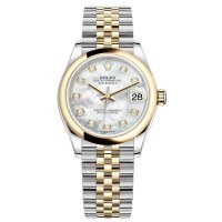 Réplica Rolex Datejust 31 em aço inoxidável e ouro amarelo branco madrepérola com mostrador de diamante relógio feminino M278243-0028