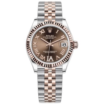 Cópia Rolex Datejust 31 Chocolate Pave Roman Dial Relógio feminino M278271-0004