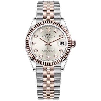 Réplica Rolex Datejust 31 relógio feminino com mostrador prateado e diamante M278271-0016