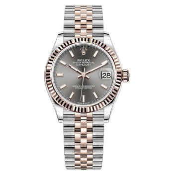 Relógio feminino Rolex Datejust 31 falso em aço inoxidável e ouro rosa com mostrador em ardósia M278271-0018