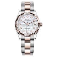 Relógio feminino Rolex Datejust 31 falso em aço inoxidável e ouro rosa madrepérola com mostrador de diamante M278271-0025