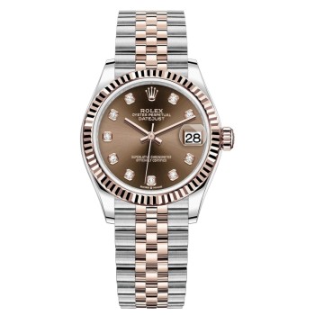 Cópia Rolex Datejust 31 em aço inoxidável e ouro rosa chocolate diamante mostrador relógio feminino M278271-0028