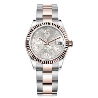 Cópia Rolex Datejust 31 em aço inoxidável e ouro rosa prata com motivo floral e mostrador de diamante relógio feminino M278271-0031