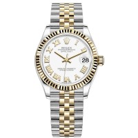 Cópia Rolex Datejust 31 em aço inoxidável e ouro amarelo com mostrador romano branco relógio feminino M278273-0002