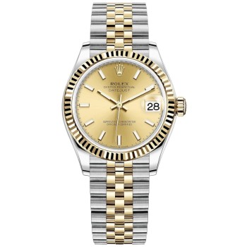 Relógio feminino Rolex Datejust 31 falso em aço inoxidável e ouro amarelo com mostrador champanhe M278273-0014