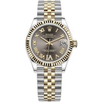 Réplica Rolex Datejust 31 em aço inoxidável e ouro amarelo cinza pavimentado com mostrador romano relógio feminino M278273-0018