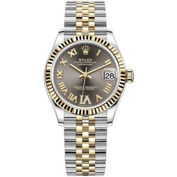 Réplica Rolex Datejust 31 em aço inoxidável e ouro amarelo cinza pavimentado com mostrador romano relógio feminino M278273-0018