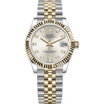 Relógio feminino Rolex Datejust 31 falso em aço inoxidável e ouro amarelo prata diamante mostrador M278273-0020