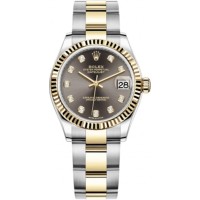 Relógio feminino Rolex Datejust 31 falso em aço inoxidável e ouro amarelo cinza escuro com mostrador de diamante M278273-0021