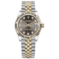 Réplica Rolex Datejust 31 em aço inoxidável e ouro amarelo com mostrador de diamante cinza escuro relógio feminino M278273-0022