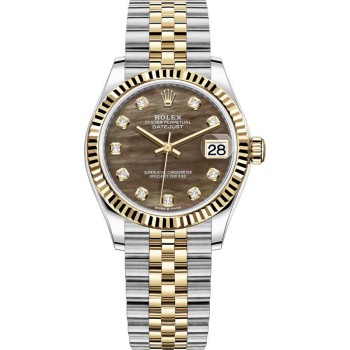 Cópia Rolex Datejust 31 em aço inoxidável e ouro amarelo preto madrepérola mostrador de diamante relógio feminino M278273-0024