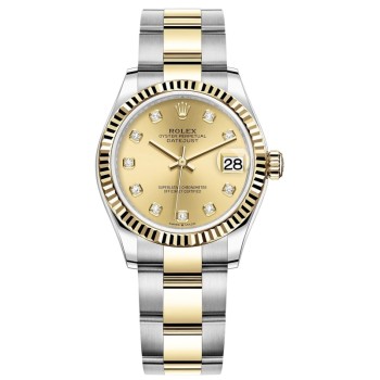 Réplica Rolex Datejust 31 em aço inoxidável e ouro amarelo champanhe com mostrador de diamante relógio feminino M278273-0025