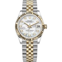 Relógio feminino Rolex Datejust 31 falso em aço inoxidável e ouro amarelo madrepérola com mostrador de diamante M278273-0028