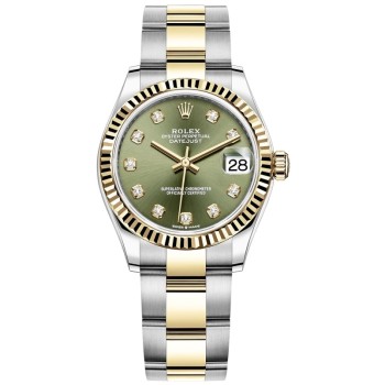 Réplica Rolex Datejust 31 em aço inoxidável e ouro amarelo verde oliva com mostrador de diamante relógio feminino M278273-0029