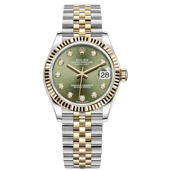 Cópia Rolex Datejust 31 em aço inoxidável e ouro amarelo verde oliva com mostrador de diamante relógio feminino M278273-0030