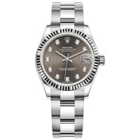 Cópia Rolex Datejust 31 em aço inoxidável e ouro branco com mostrador de diamante cinza escuro relógio feminino M278274-0007