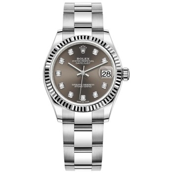 Cópia Rolex Datejust 31 em aço inoxidável e ouro branco com mostrador de diamante cinza escuro relógio feminino M278274-0007