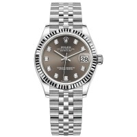 Relógio feminino Rolex Datejust 31 falso em aço inoxidável e ouro branco cinza escuro com mostrador de diamante m278274-0008