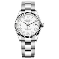 Cópia Rolex Datejust 31 em aço inoxidável e ouro branco com mostrador romano branco relógio feminino M278274-0009