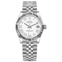 Relógio feminino Rolex Datejust 31 falso em aço inoxidável e ouro branco com mostrador romano branco M278274-0010