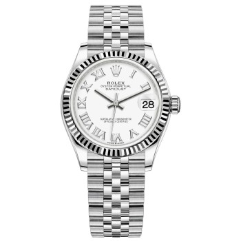 Relógio feminino Rolex Datejust 31 falso em aço inoxidável e ouro branco com mostrador romano branco M278274-0010