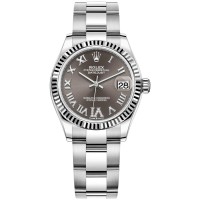 Cópia Rolex Datejust 31 em aço inoxidável e ouro branco cinza escuro com mostrador de diamante romano relógio feminino M278274-0027