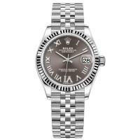 Relógio feminino Rolex Datejust 31 falso em aço inoxidável e ouro branco cinza escuro com mostrador de diamante romano M278274-0028