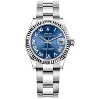 Relógio feminino Rolex Datejust 31 falso em aço inoxidável e ouro branco azul com mostrador romano M278274-0033