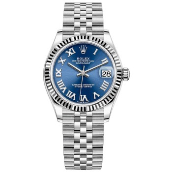 Réplica Rolex Datejust 31 em aço inoxidável e ouro branco azul com mostrador romano relógio feminino M278274-0034