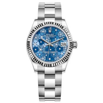 Relógio feminino Rolex Datejust 31 falso em aço inoxidável e ouro branco Azzuro-azul-motivo floral com mostrador de diamante M278274-0035