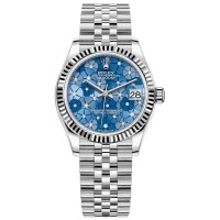 Réplica Rolex Datejust 31 em aço inoxidável e ouro branco Azzuro-azul-motivo floral com mostrador de diamante relógio feminino M278274-0036