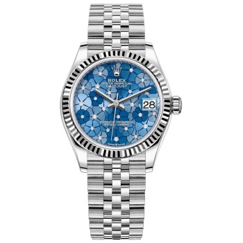 Réplica Rolex Datejust 31 em aço inoxidável e ouro branco Azzuro-azul-motivo floral com mostrador de diamante relógio feminino M278274-0036