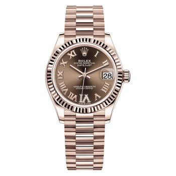 Relógio feminino Rolex Datejust 31 Everose Gold Chocolate Diamond Pave Roman Dial M278275-0025