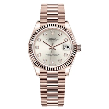 Cópia Rolex Datejust 31 Everose Gold Silver Diamond Dial Relógio feminino M278275-0039