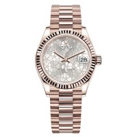 Réplica Rolex Datejust 31 Everose Gold Silver Floral-Motif Diamond Dial Relógio feminino M278275-0045