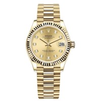 Relógio feminino Rolex Datejust 31 em ouro amarelo champanhe com mostrador diamante M278278-0009