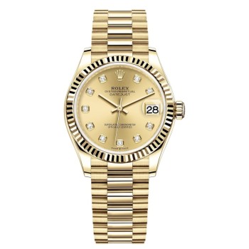 Relógio feminino Rolex Datejust 31 em ouro amarelo champanhe com mostrador diamante M278278-0009