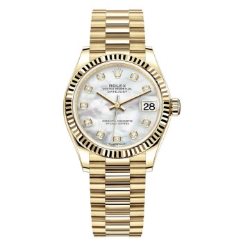 Relógio feminino Rolex Datejust 31 em ouro amarelo madrepérola com mostrador diamante M278278-0010