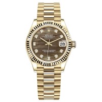 Cópia Rolex Datejust 31 Ouro Amarelo Preto Madrepérola Diamante Mostrador Relógio Feminino M278278-0038