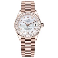 Réplica Rolex Datejust 31 Everose Gold Madrepérola Diamond Dial Diamond Bezel Relógio feminino M278285RBR-0005